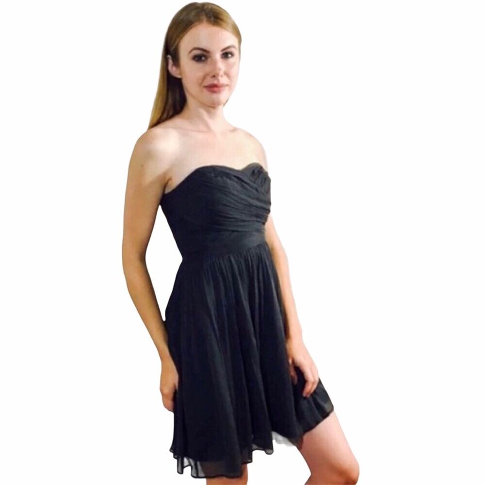 J. Crew Silk Chiffon Black Mini Dress Arabelle Strapless Prom XS/2